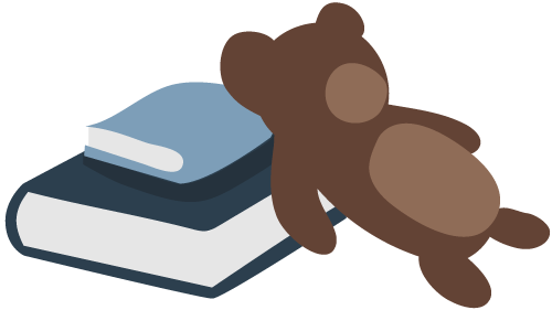 Illustration of books and toy bear