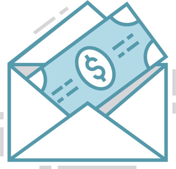 Icon art of an envelope with a dollar bill sticking out