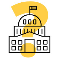 Icon of Capitol building with a yellow question mark