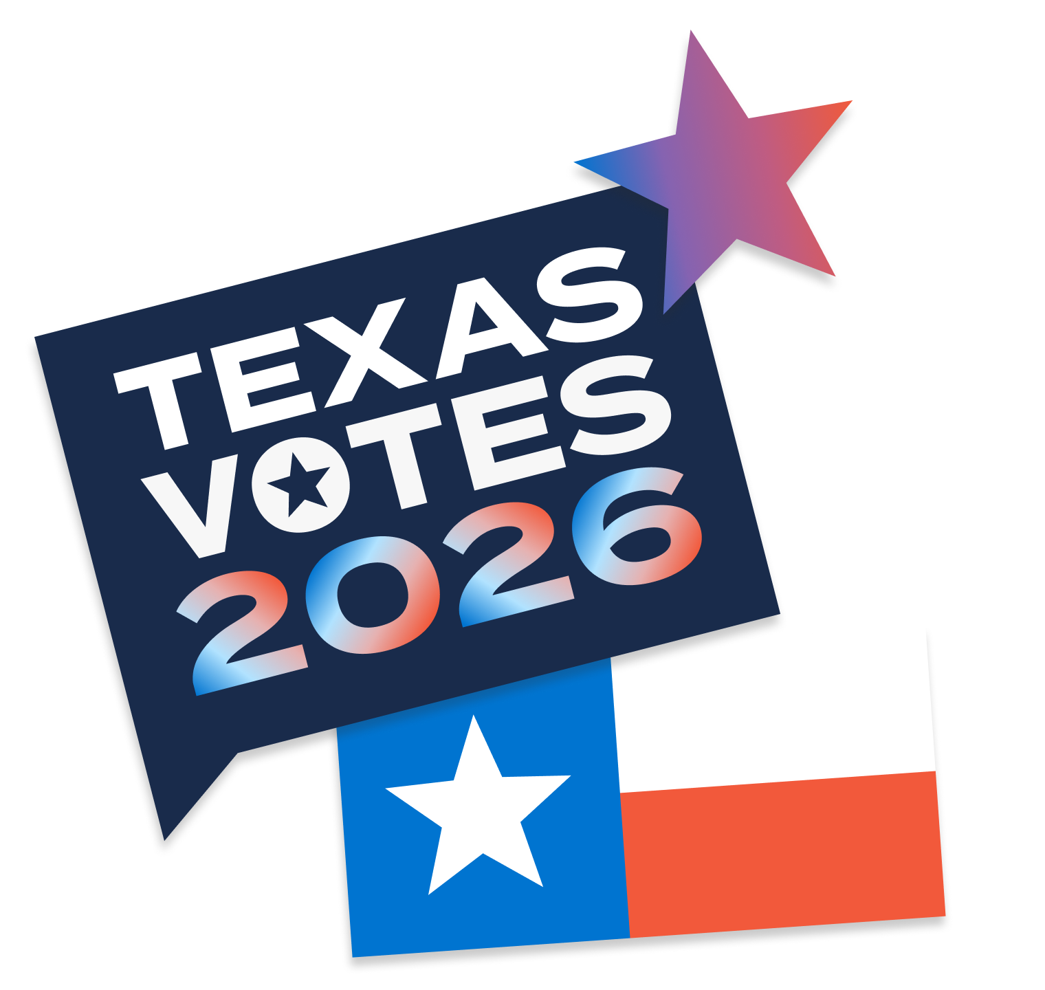 A illustration of a Texas flag with a vote 2024 sticker.