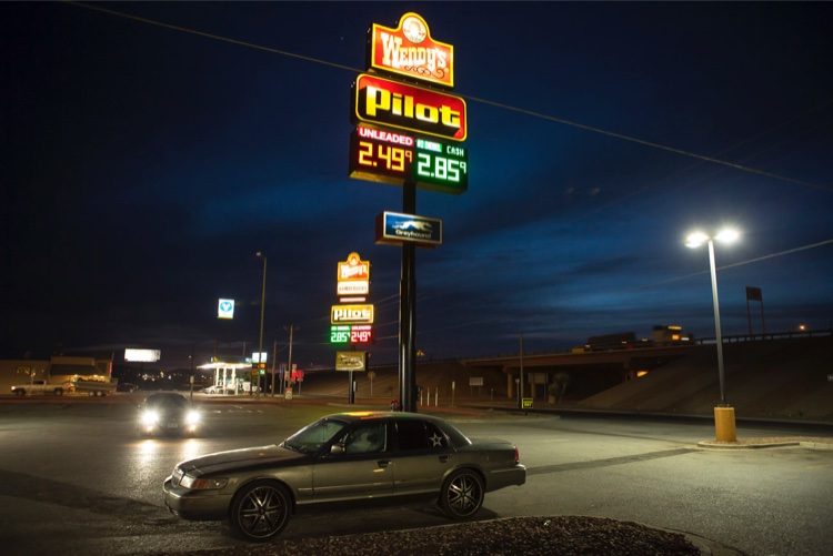 Large truck stops along Interstate 10 — like this one that includes a fast food restaurant, a large convenience store and a Greyhound bus stop — have decreased traffic through the city of Van Horn.